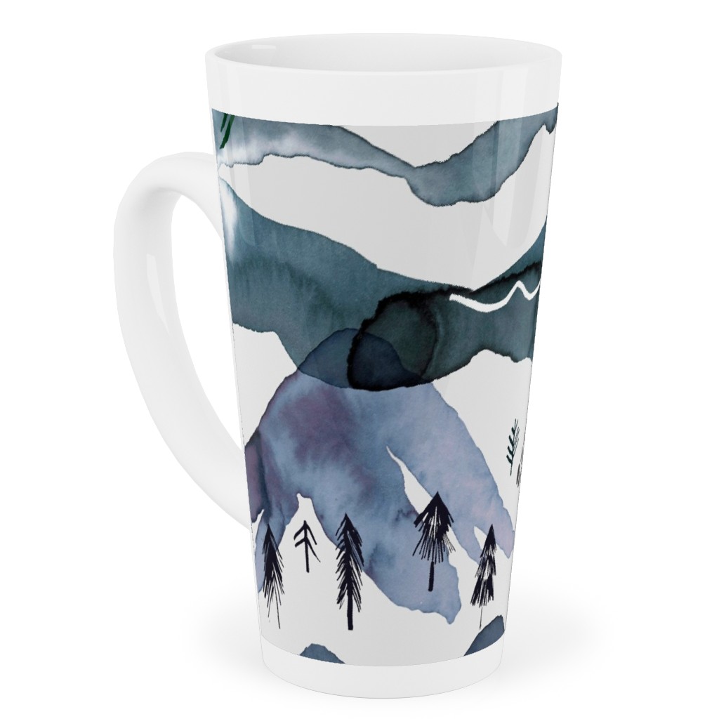 Watercolor Mountains Landscape - Blue Tall Latte Mug, 17oz, Blue