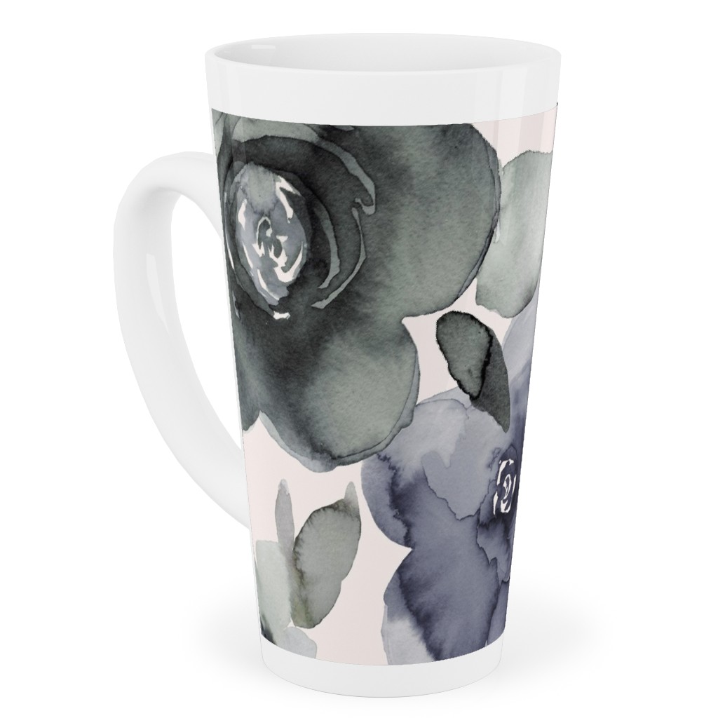 Wintery Watercolor Flower Bouquets - Navy Tall Latte Mug, 17oz, Blue