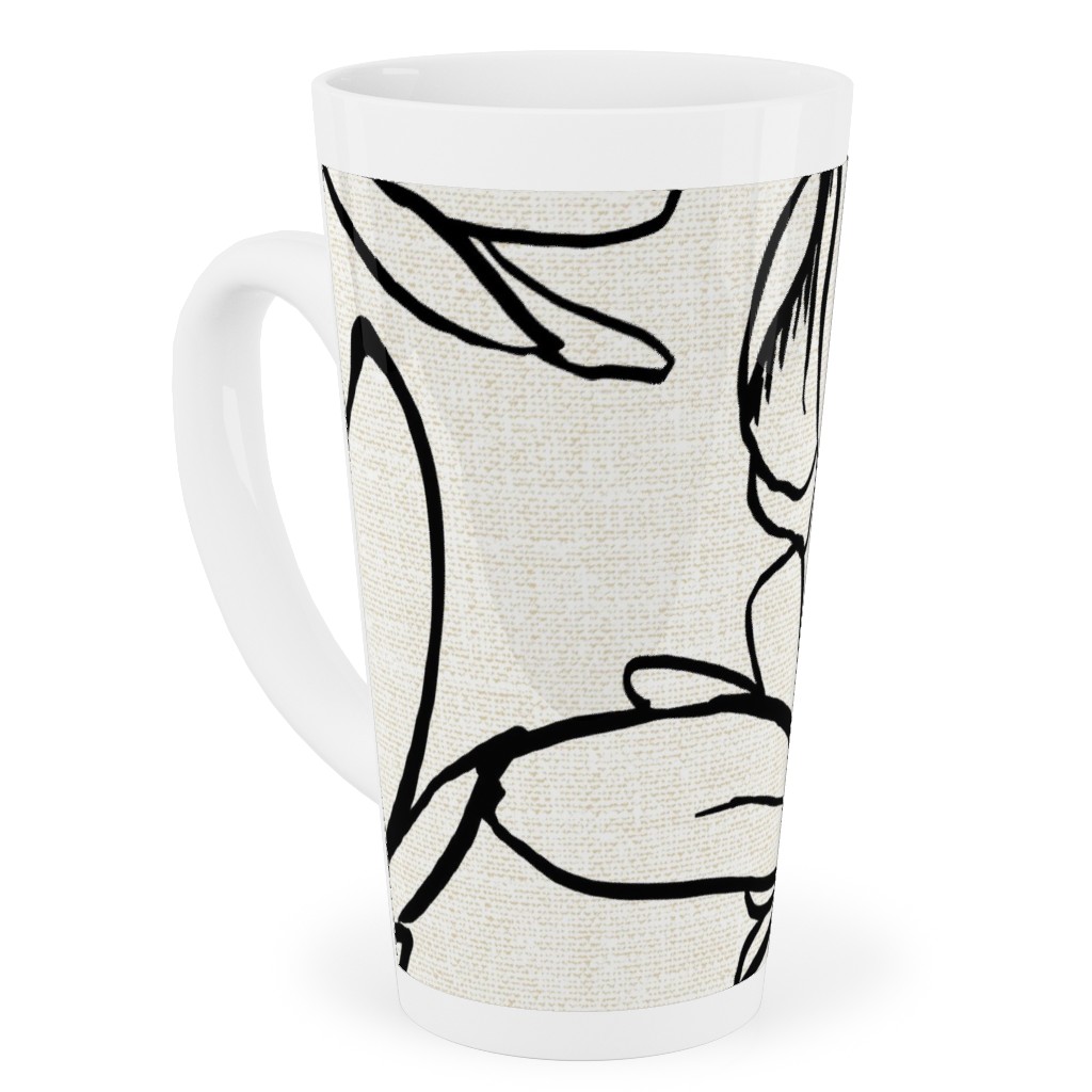 Magnolia Garden - Textured - White & Black Tall Latte Mug, 17oz, Beige