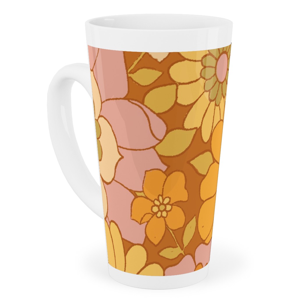 Avery Retro Floral Tall Latte Mug, 17oz, Orange
