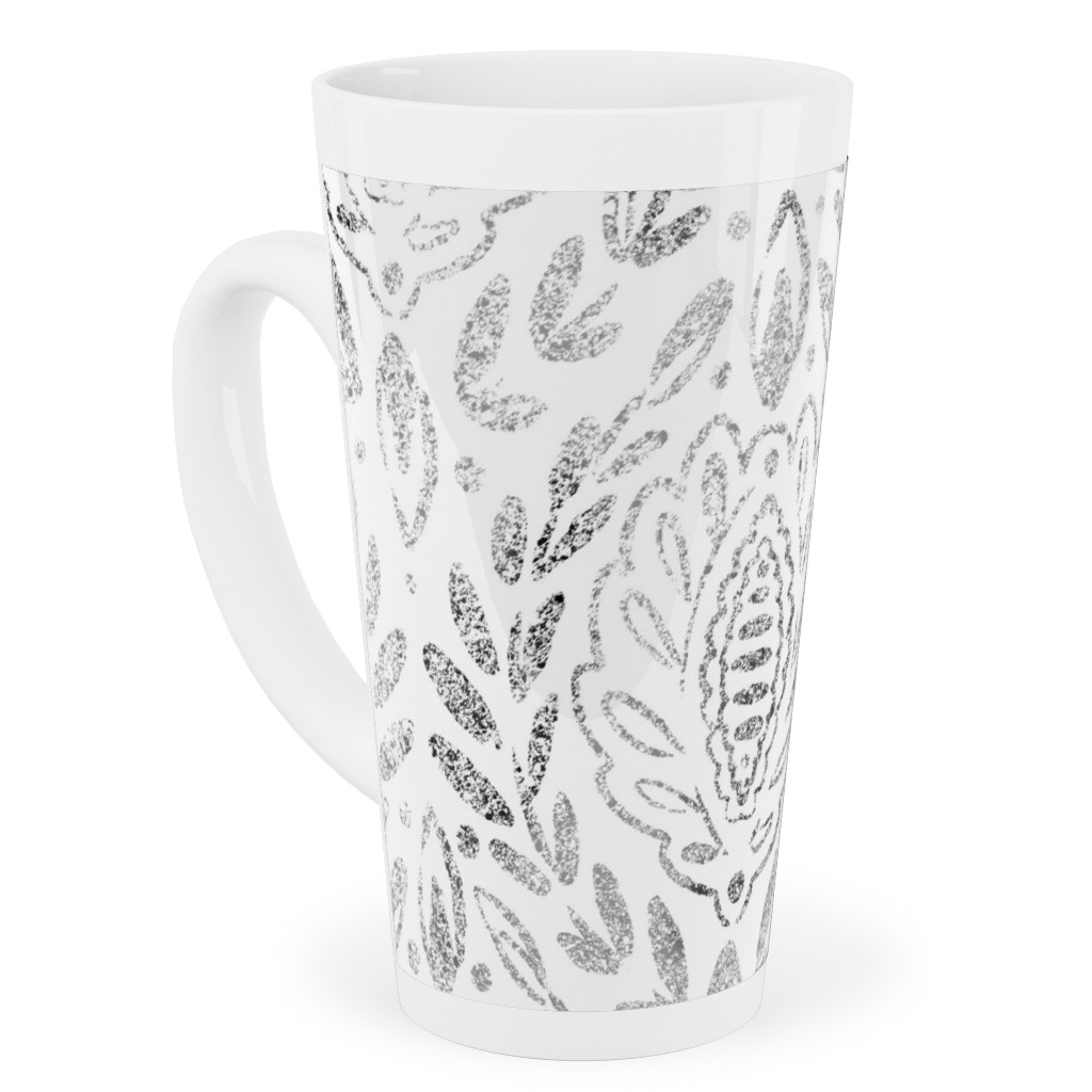 Distressed Damask Leaves - Grey Tall Latte Mug, 17oz, Gray