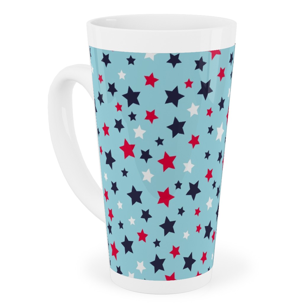 Scattered Stars - Blue Red and White Tall Latte Mug, 17oz, Blue