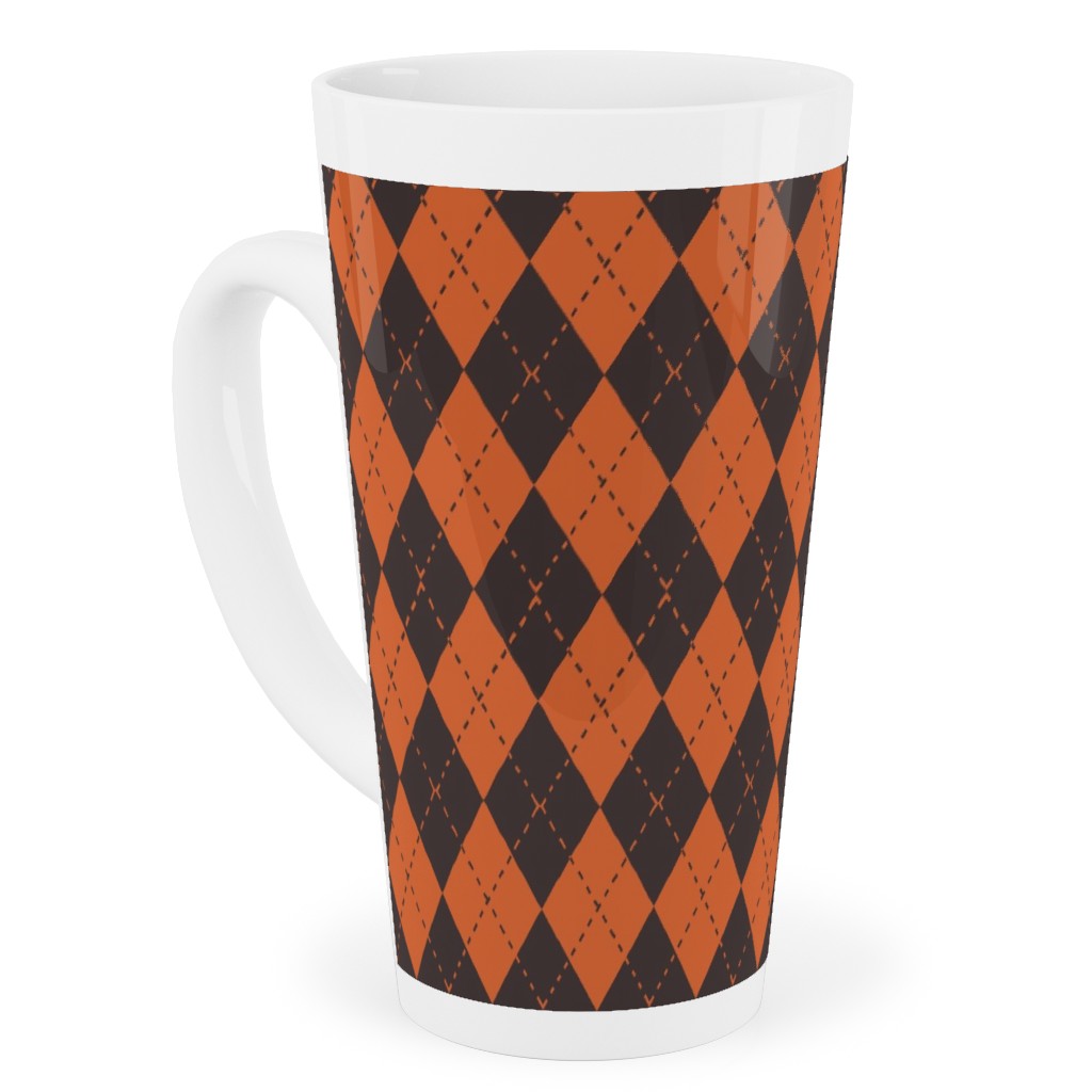 Halloween Argyle - Orange and Black Tall Latte Mug, 17oz, Orange