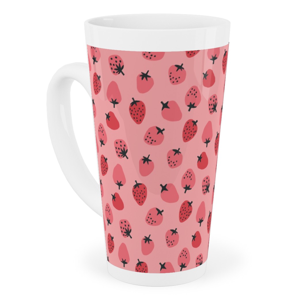 Red Strawberries - Pink Tall Latte Mug, 17oz, Pink, Bright Pink