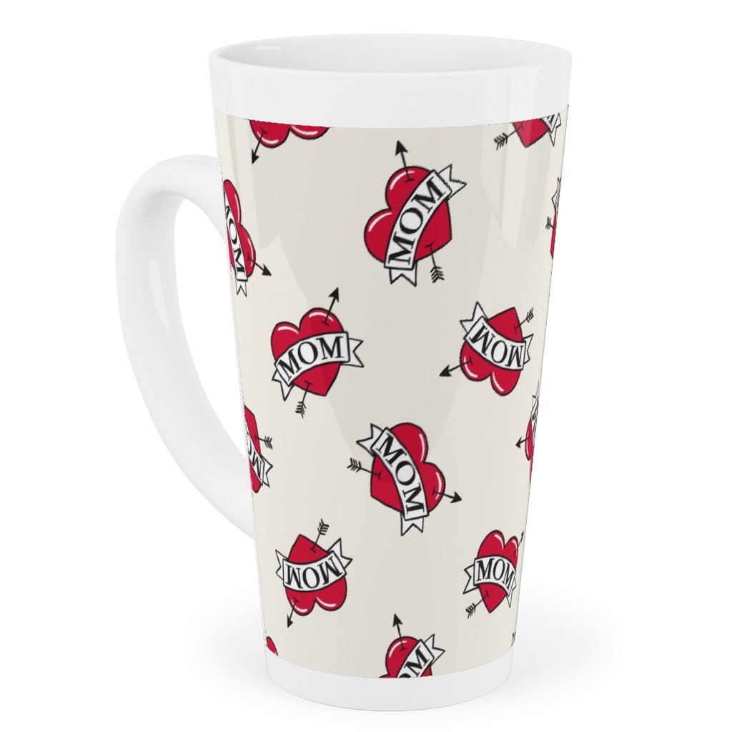 Mom Heart Tattoo - Red on Cream Tall Latte Mug, 17oz, Red