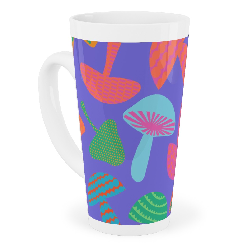 Mushroom Tossed - Bold Tall Latte Mug, 17oz, Purple, Purple