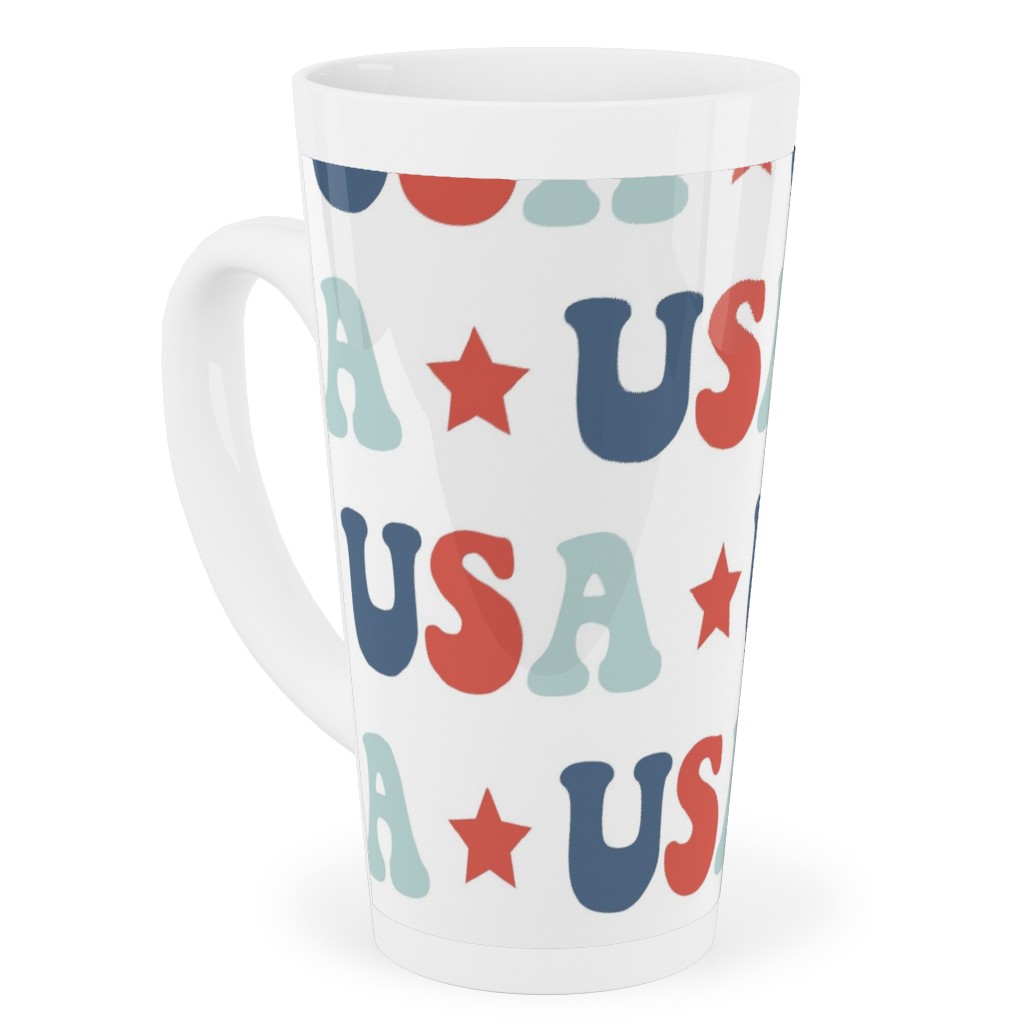 Usa Groovy Vintage - White Tall Latte Mug, 17oz, Multicolor