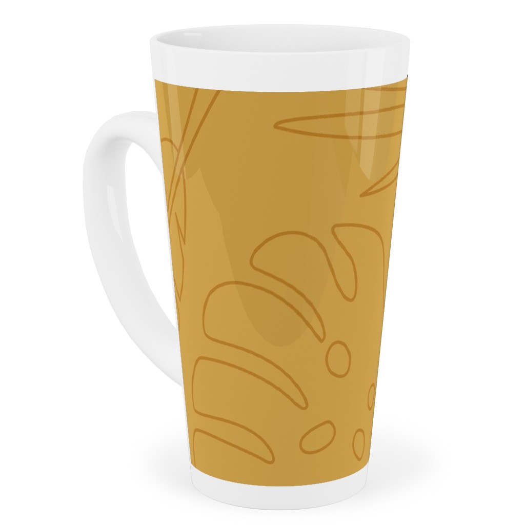 Tropical Leaves - Gold Tall Latte Mug, 17oz, Yellow