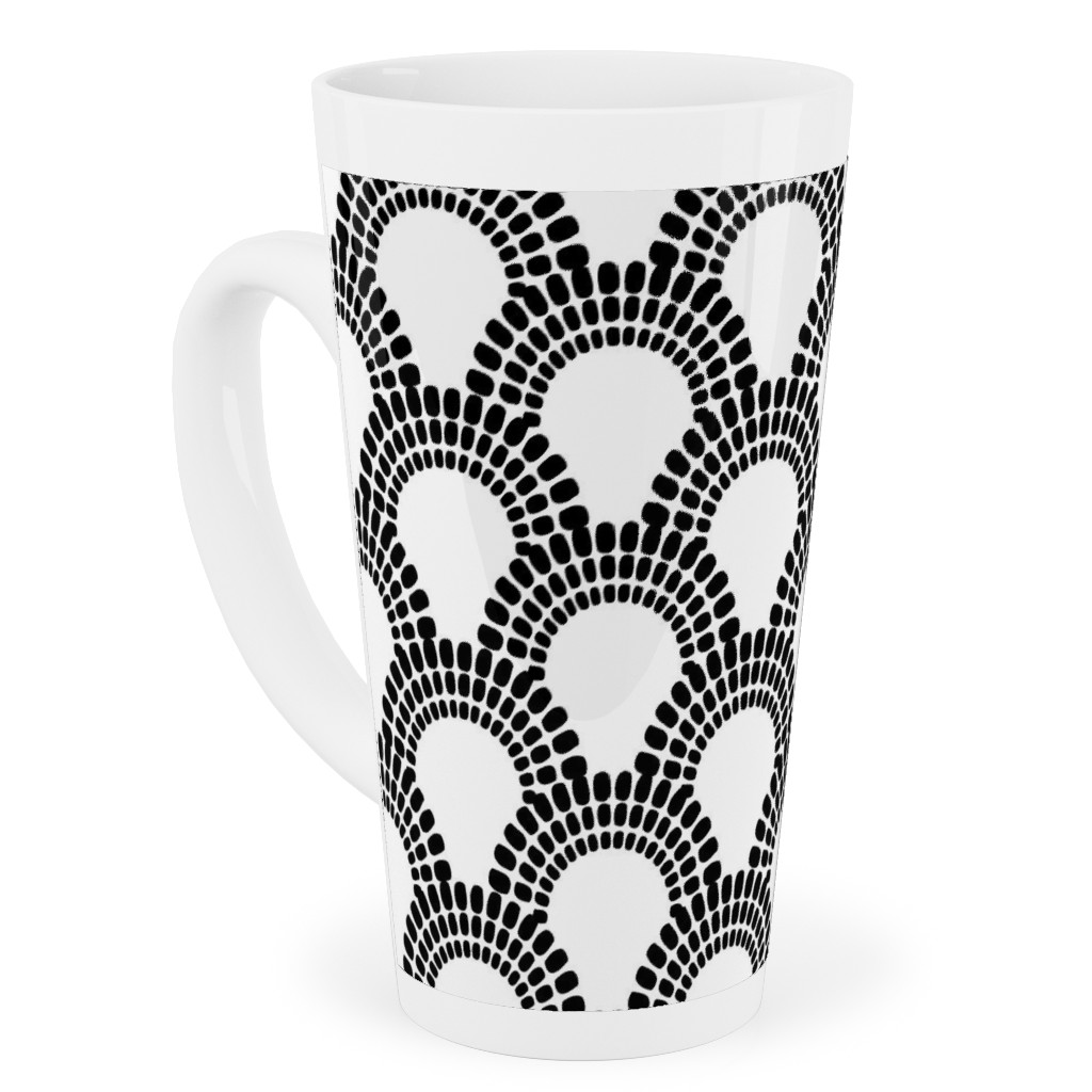 Scallops - Black and White Tall Latte Mug, 17oz, Black, Black