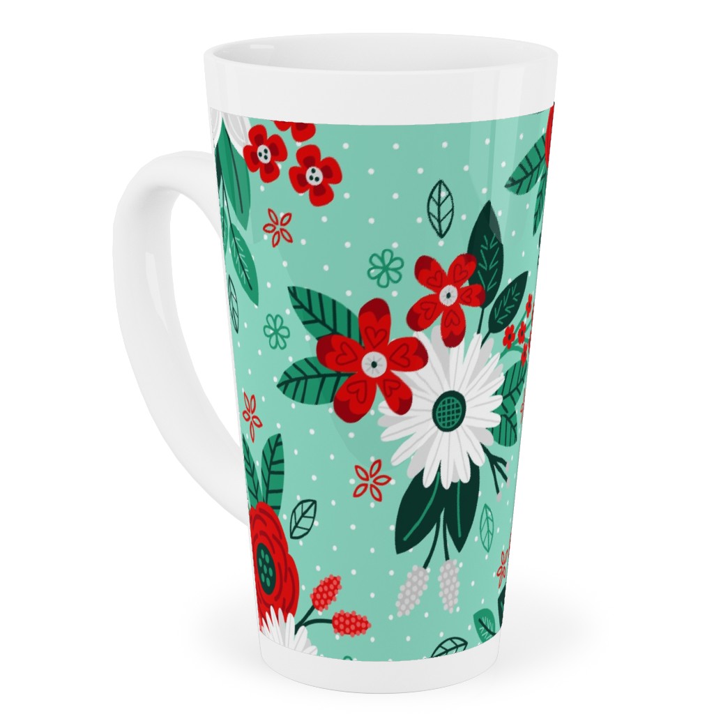Holiday Floral Bouquet Tall Latte Mug, 17oz, Green, Classic Green