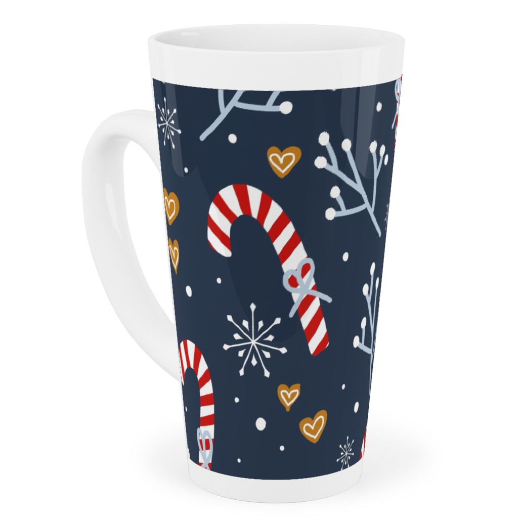Candy Canes and Gingerbread Hearts Tall Latte Mug, 17oz, Blue