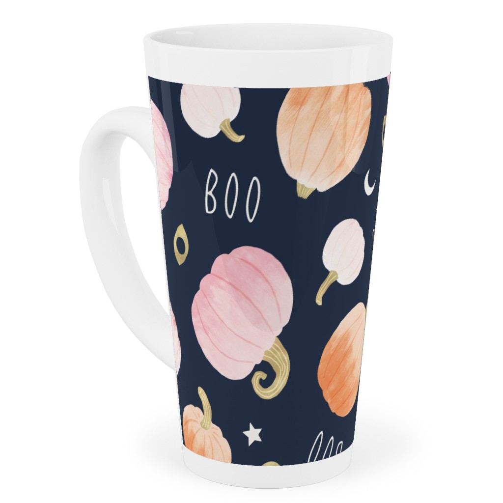 Pastel Pumpkins Halloween Party Boo Tall Latte Mug, 17oz, Orange