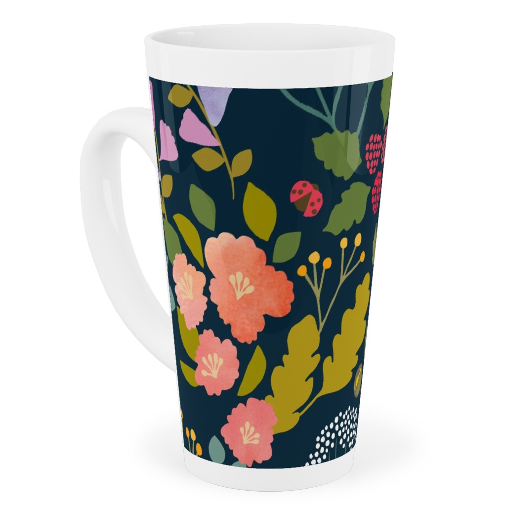 Garden Sprigs - Navy Tall Latte Mug, 17oz, Multicolor