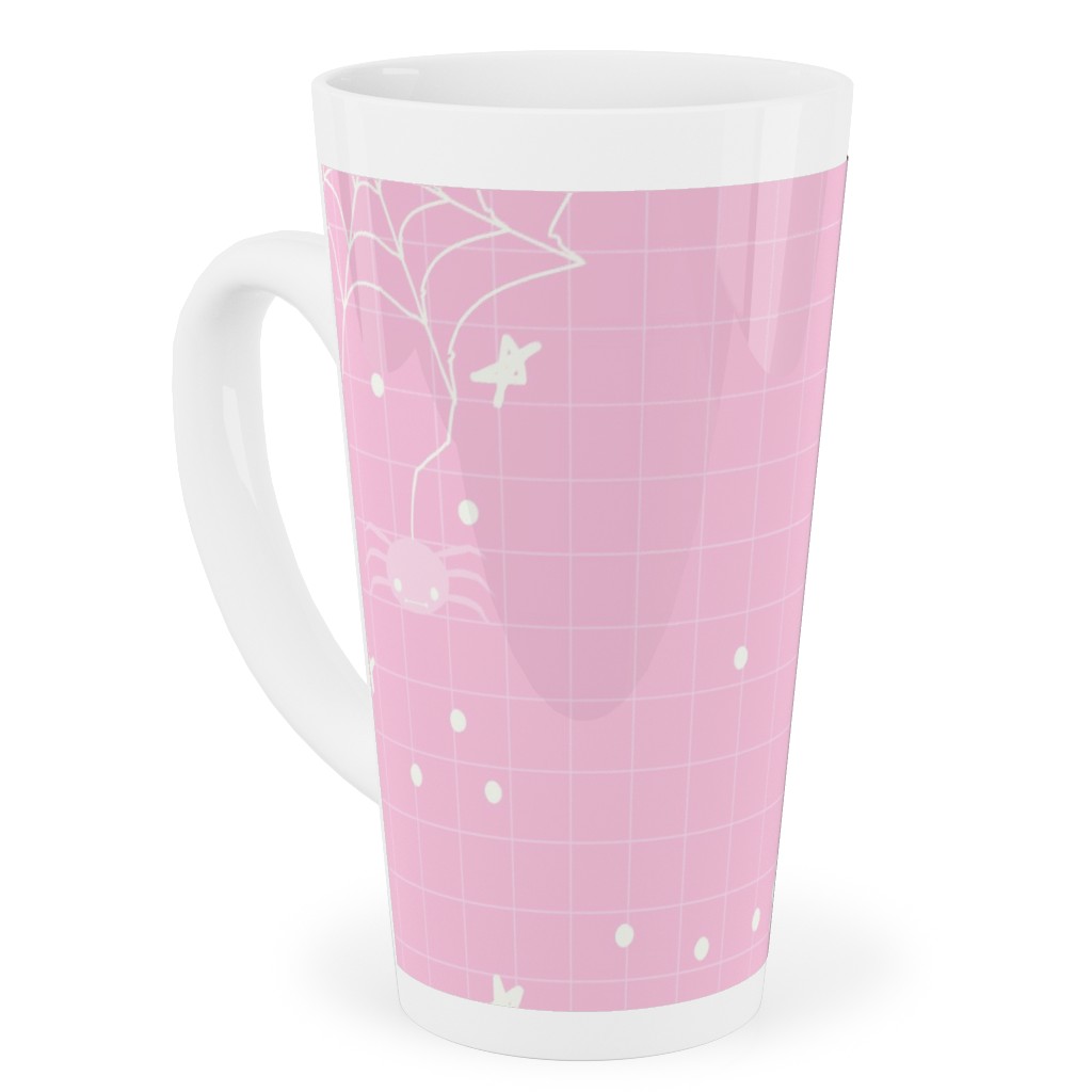 Pastel Halloween Web and Spider - Pink Tall Latte Mug, 17oz, Pink