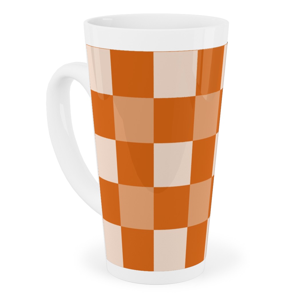 Orange Gingham Plaid Tall Latte Mug, 17oz, Orange