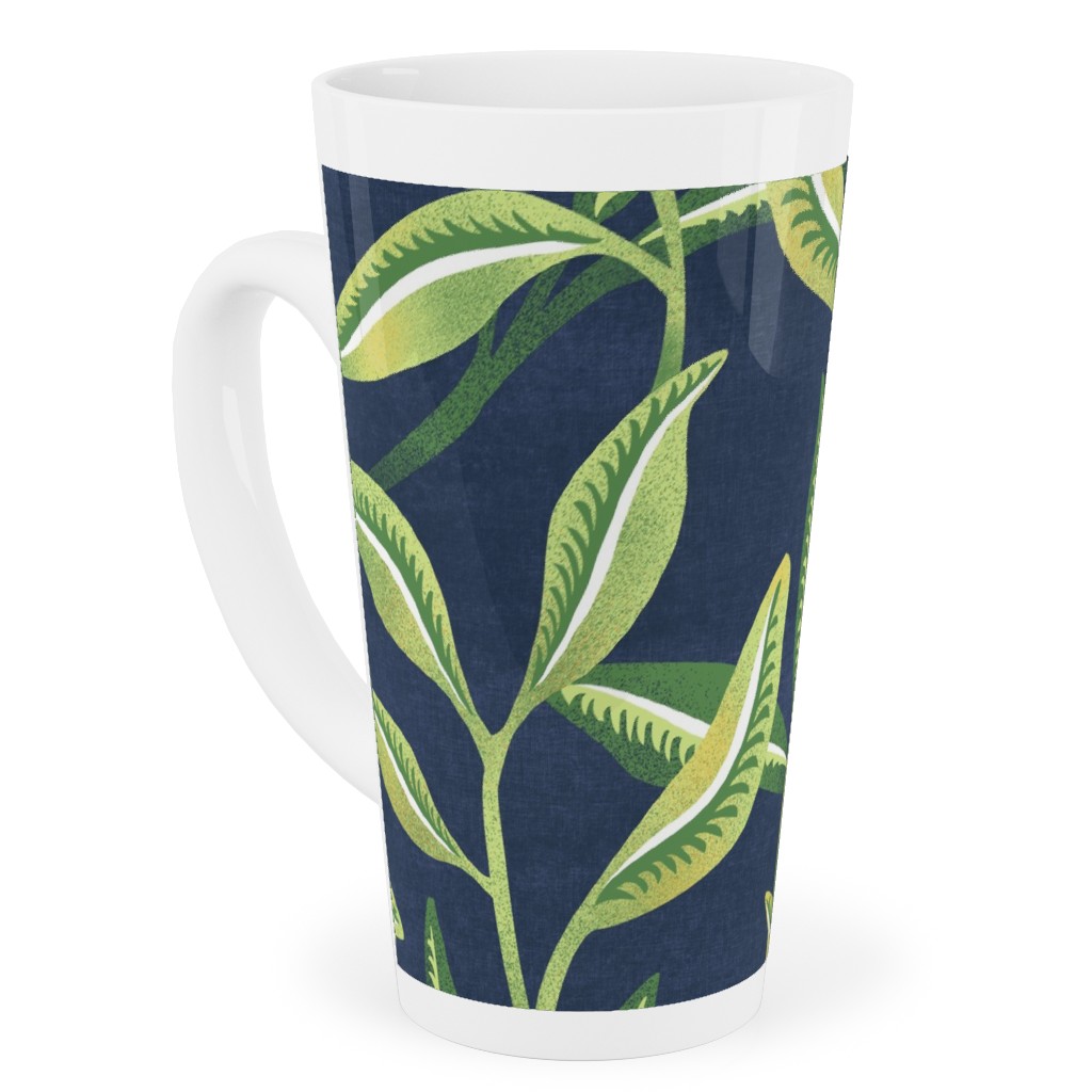 Green Leafy Vines - Blue and Green Tall Latte Mug, 17oz, Green