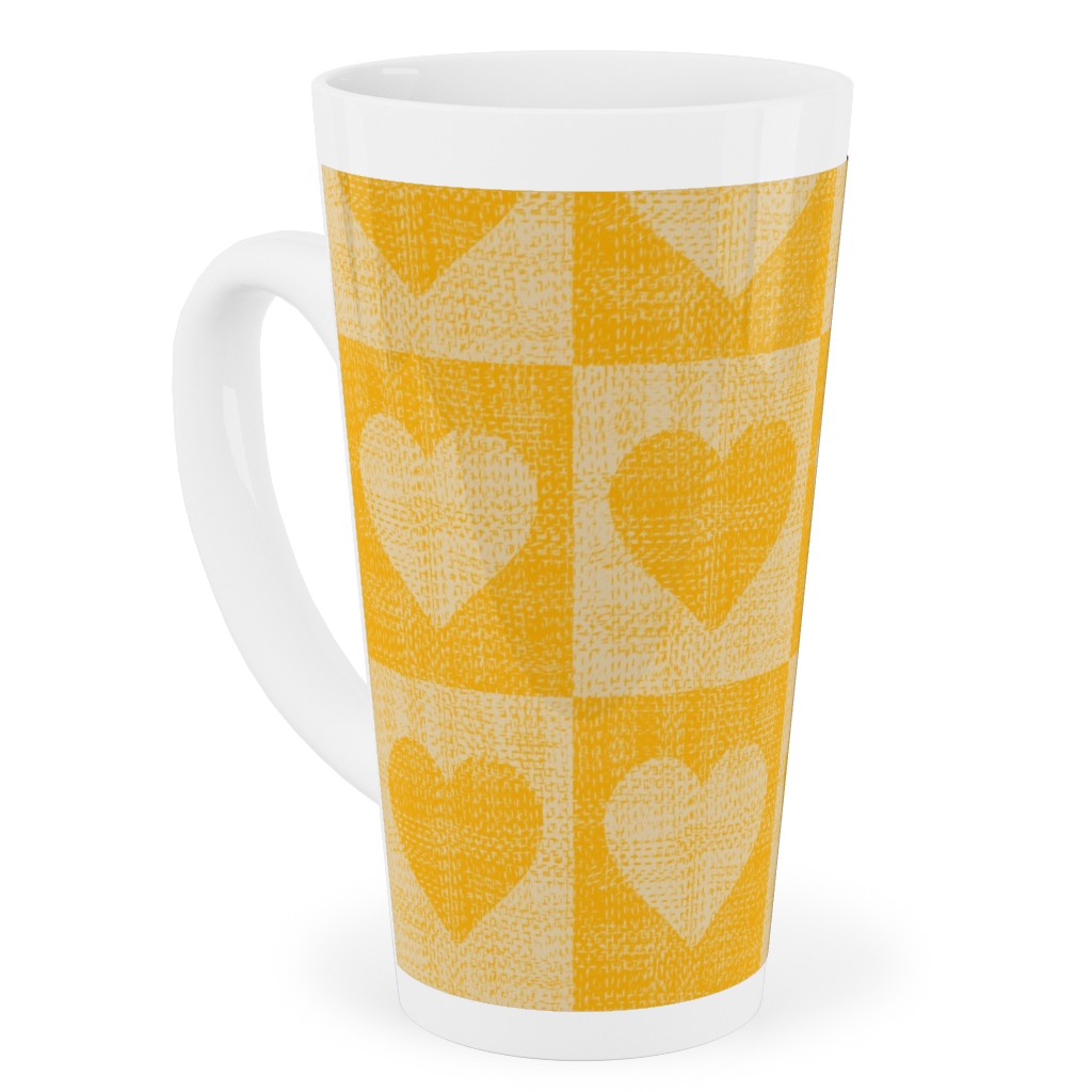 Love Hearts Check - Yellow Tall Latte Mug, 17oz, Yellow