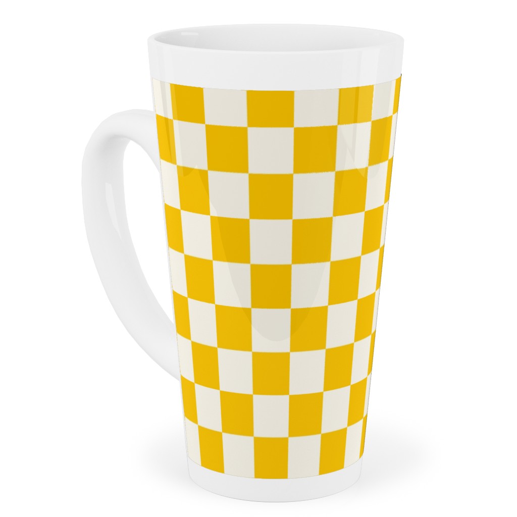 Checkered Pattern - Yellow Tall Latte Mug, 17oz, Yellow