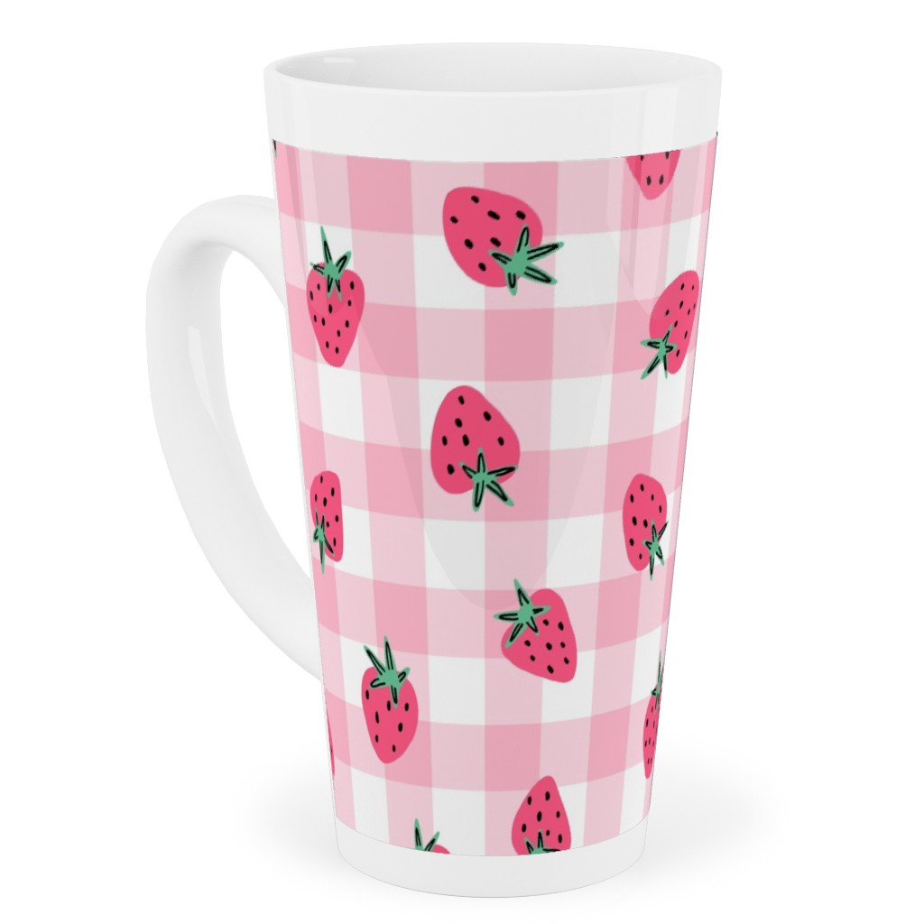 Summer Strawberry Gingham - Pink Tall Latte Mug, 17oz, Pink