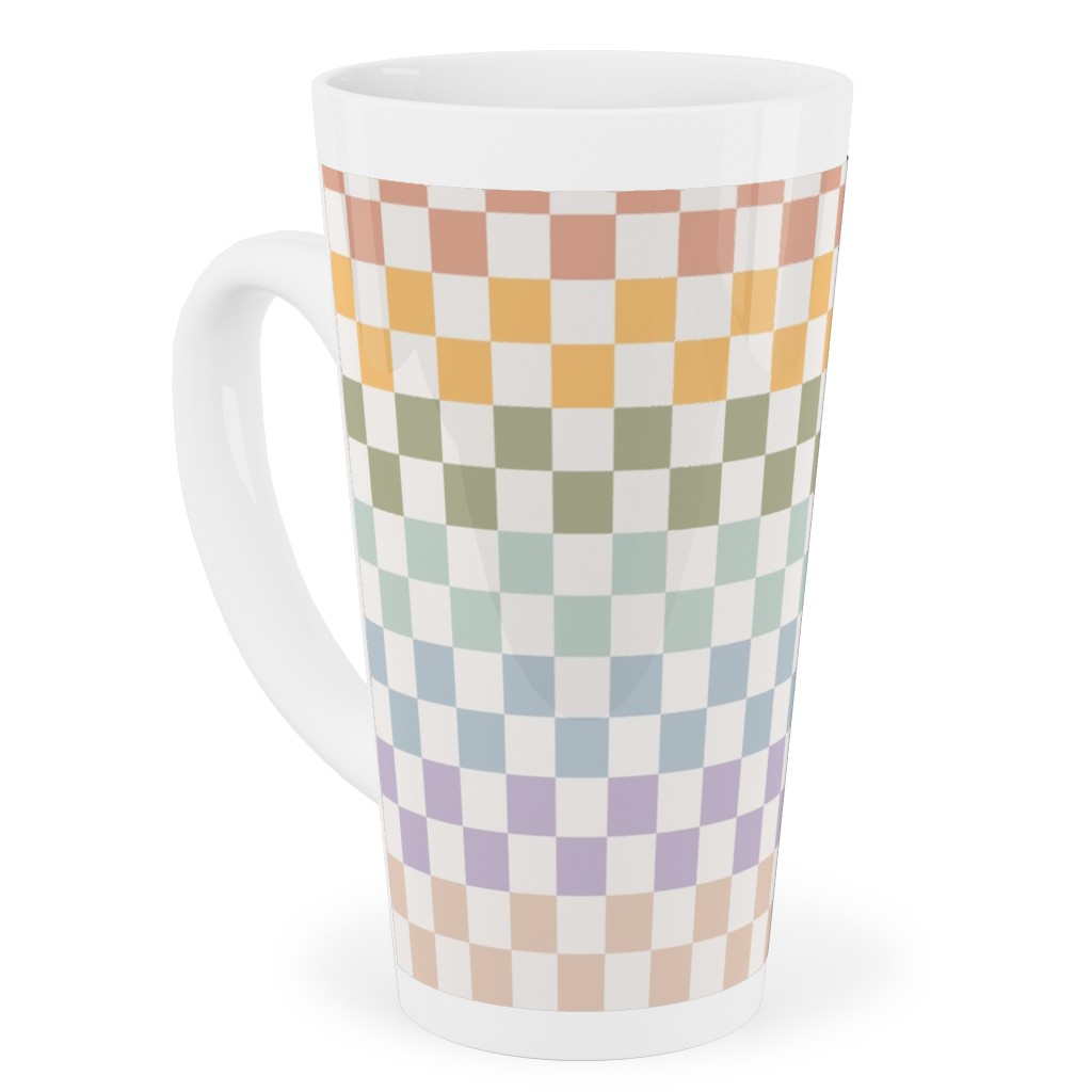 Boho Rainbow Checks Plaid - Multi Tall Latte Mug, 17oz, Multicolor