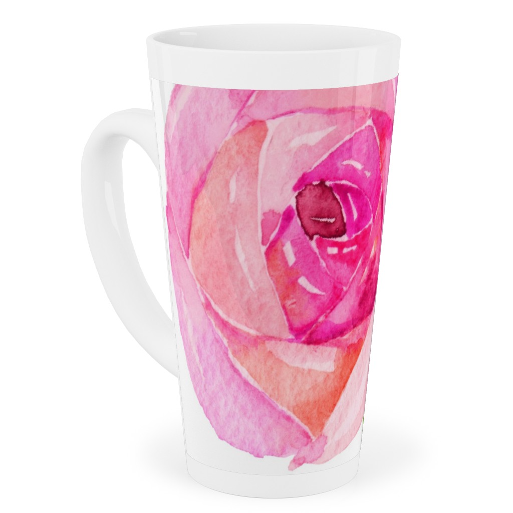 Spring Peonies, Roses, and Poppies - Watercolor Tall Latte Mug, 17oz, Pink
