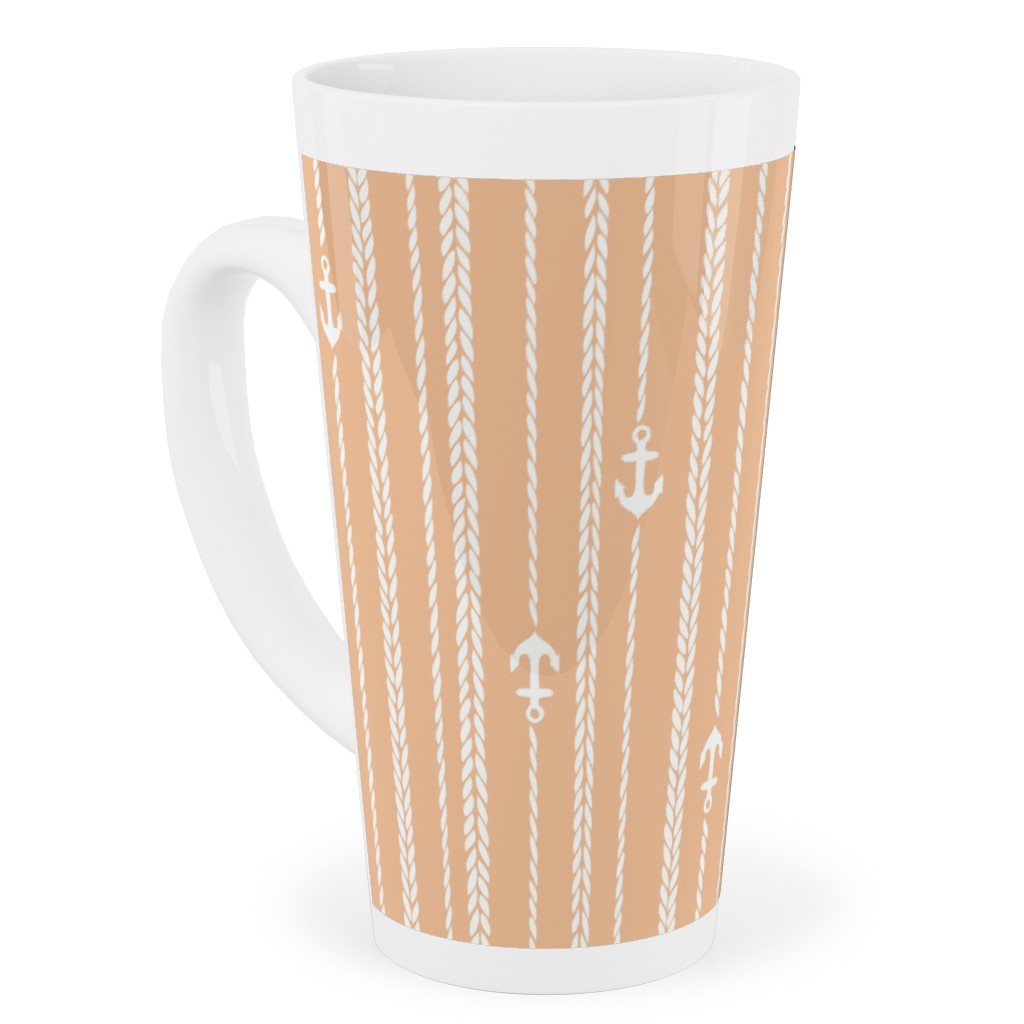 Ropes and Anchors - Orange and White Tall Latte Mug, 17oz, Orange