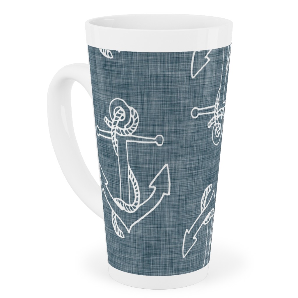 Anchors Away - Textured Blue Tall Latte Mug, 17oz, Blue, True Blue