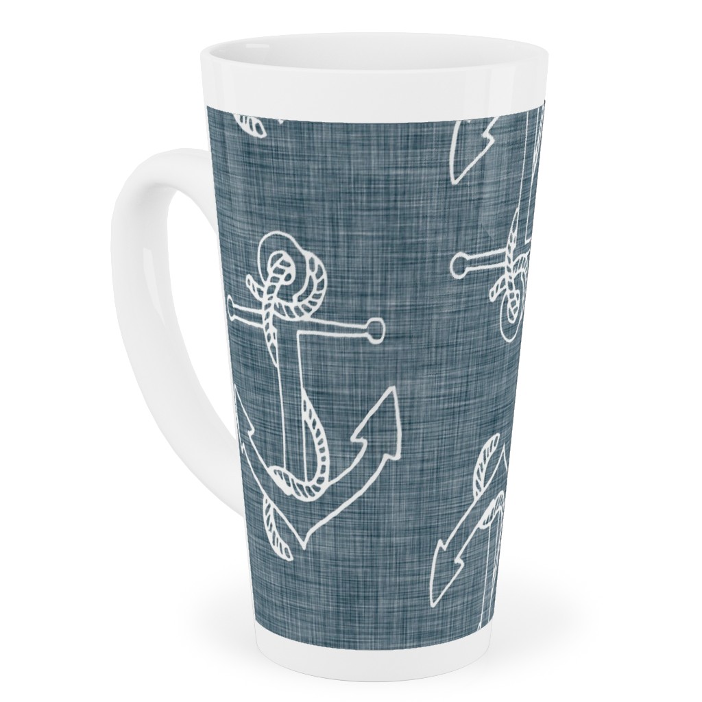 Anchors Away - Textured Blue Tall Latte Mug, 17oz, Blue