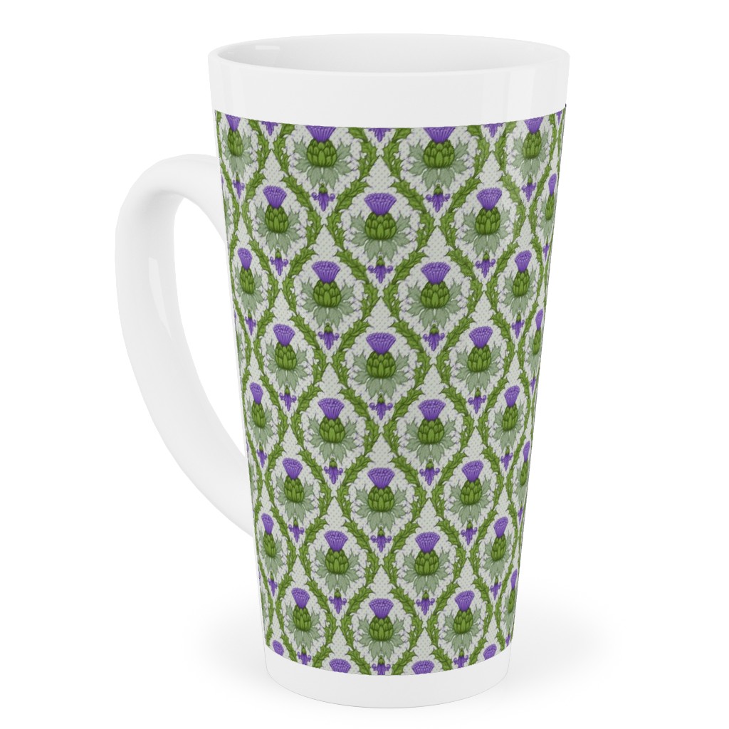 Thistle Damask - Green Tall Latte Mug, 17oz, Green, Classic Green