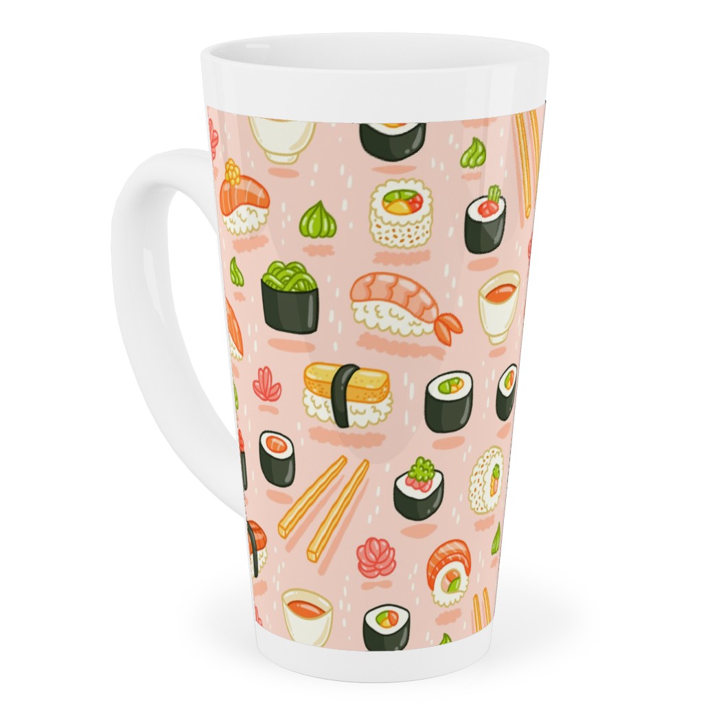 Sushi and Rolls - Pink Tall Latte Mug, 17oz, Pink, Bright Pink