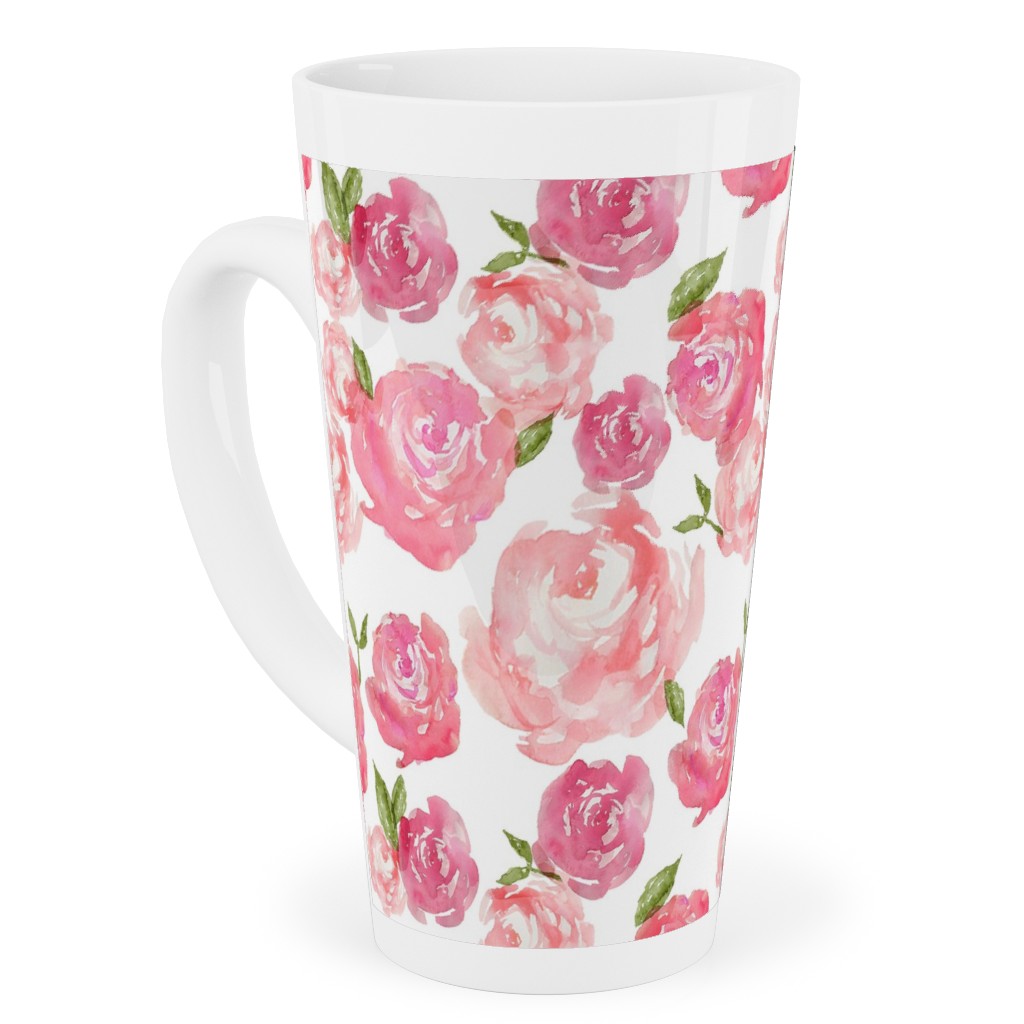 Watercolor Floral - Pink Tall Latte Mug, 17oz, Pink