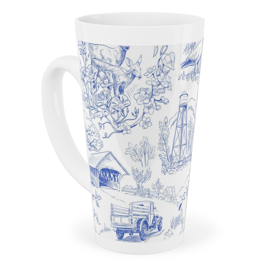 Country Living Toile - Blue Tall Latte Mug, 17oz, Blue