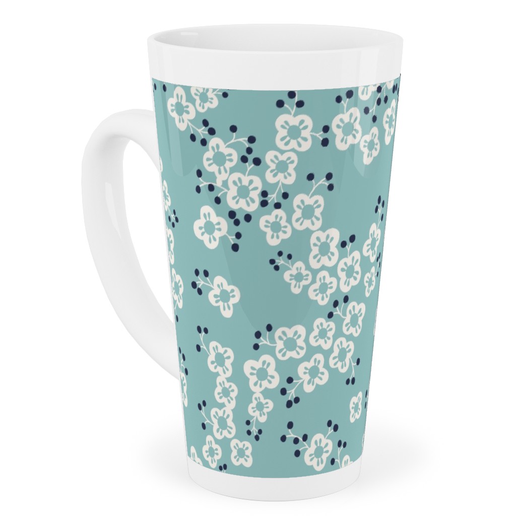 Japanese Blossom - Blue Tall Latte Mug, 17oz, Blue