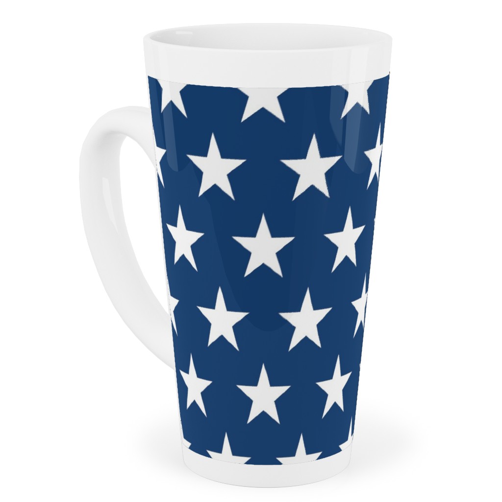 Stars on Blue Tall Latte Mug, 17oz, Blue, True Blue