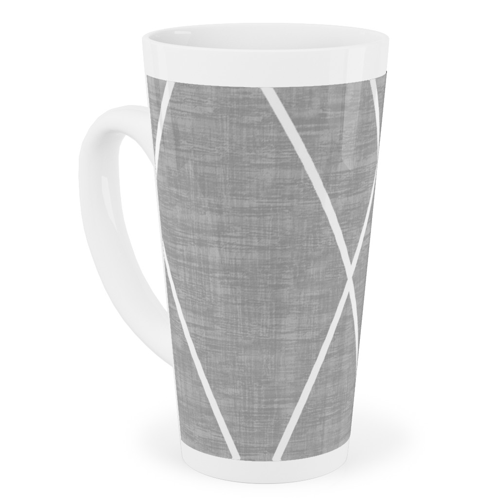 Geometric Grid - Gray Tall Latte Mug, 17oz, Gray, Gray