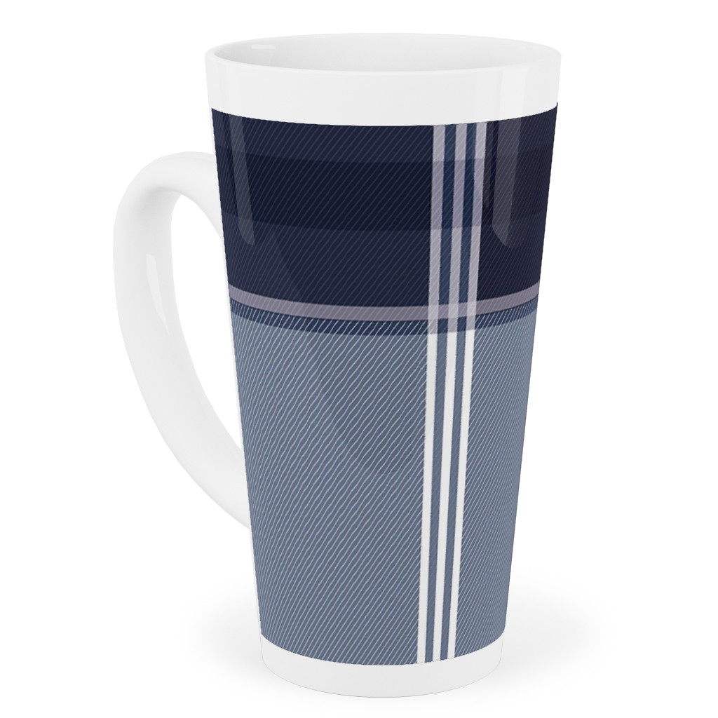 Navy Blue Plaid Tall Latte Mug, 17oz, Blue