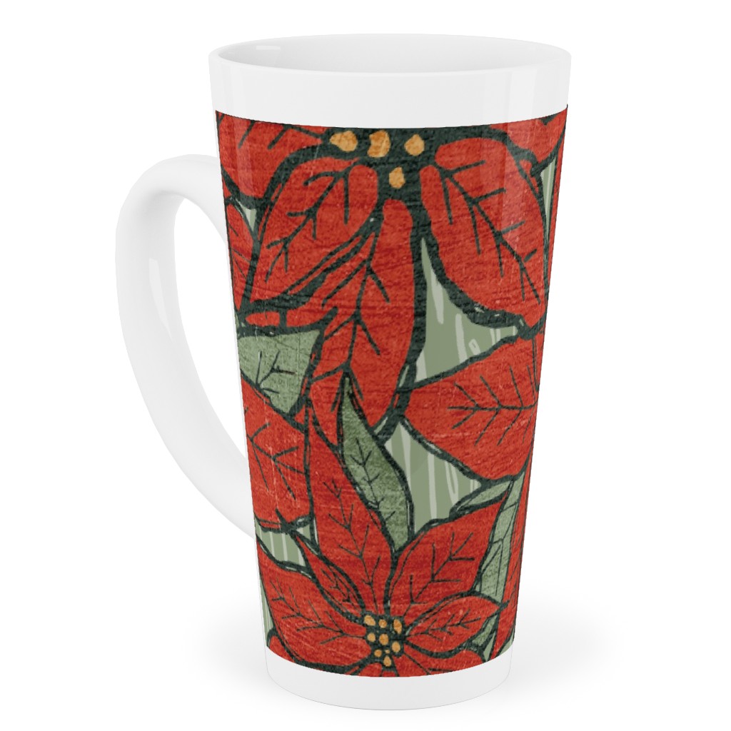 Wild Poinsettias Tall Latte Mug, 17oz, Red