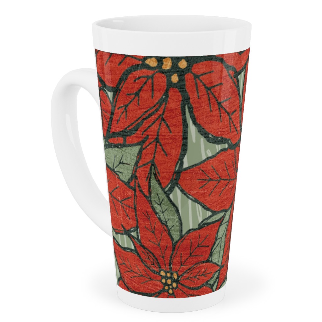 Wild Poinsettias Tall Latte Mug, 17oz, Red, Red