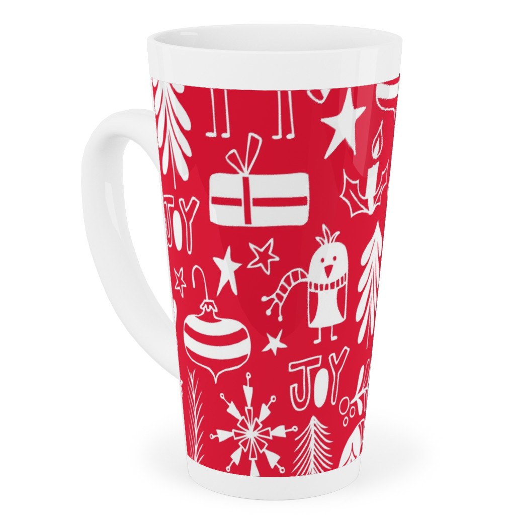 Peace & Joy Christmas - Red Tall Latte Mug, 17oz, Red, Red