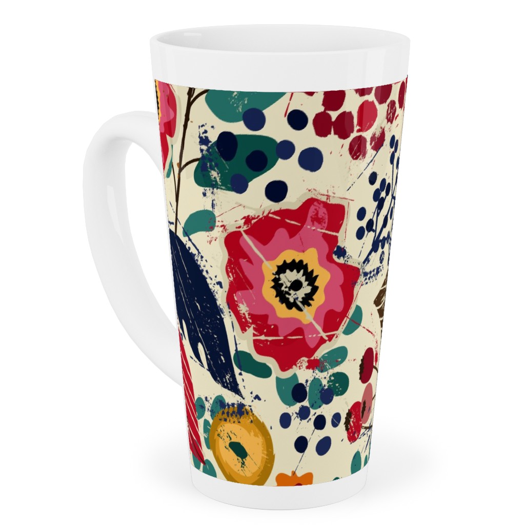Botanical Block Print Tall Latte Mug, 17oz, Multicolor