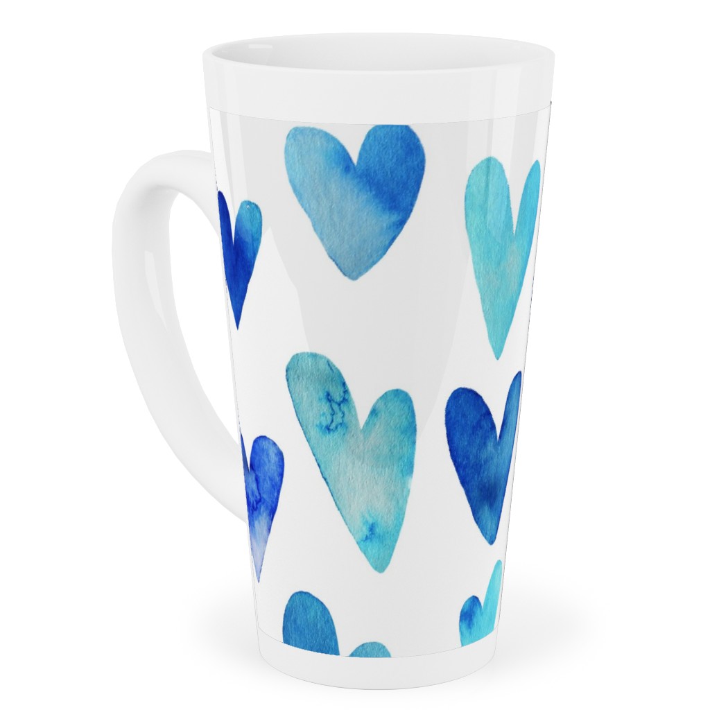 Blue Ombre Hearts - Blue Tall Latte Mug, 17oz, Blue