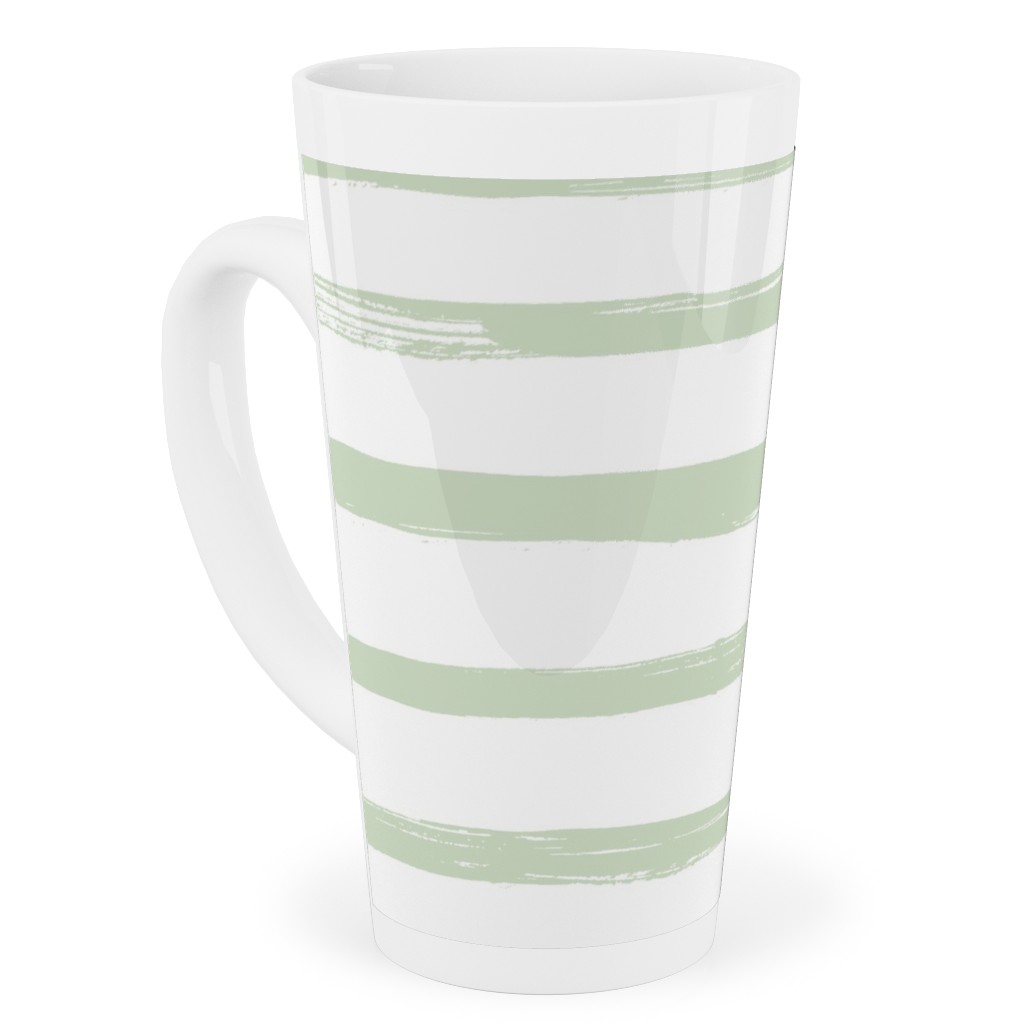 Sage and White Stripes Tall Latte Mug, 17oz, Green