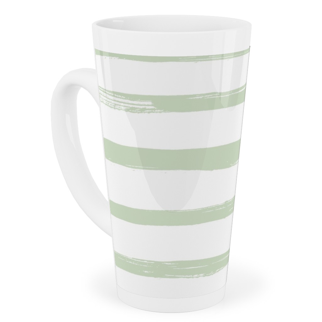 Sage and White Stripes Tall Latte Mug, 17oz, Green, Classic Green