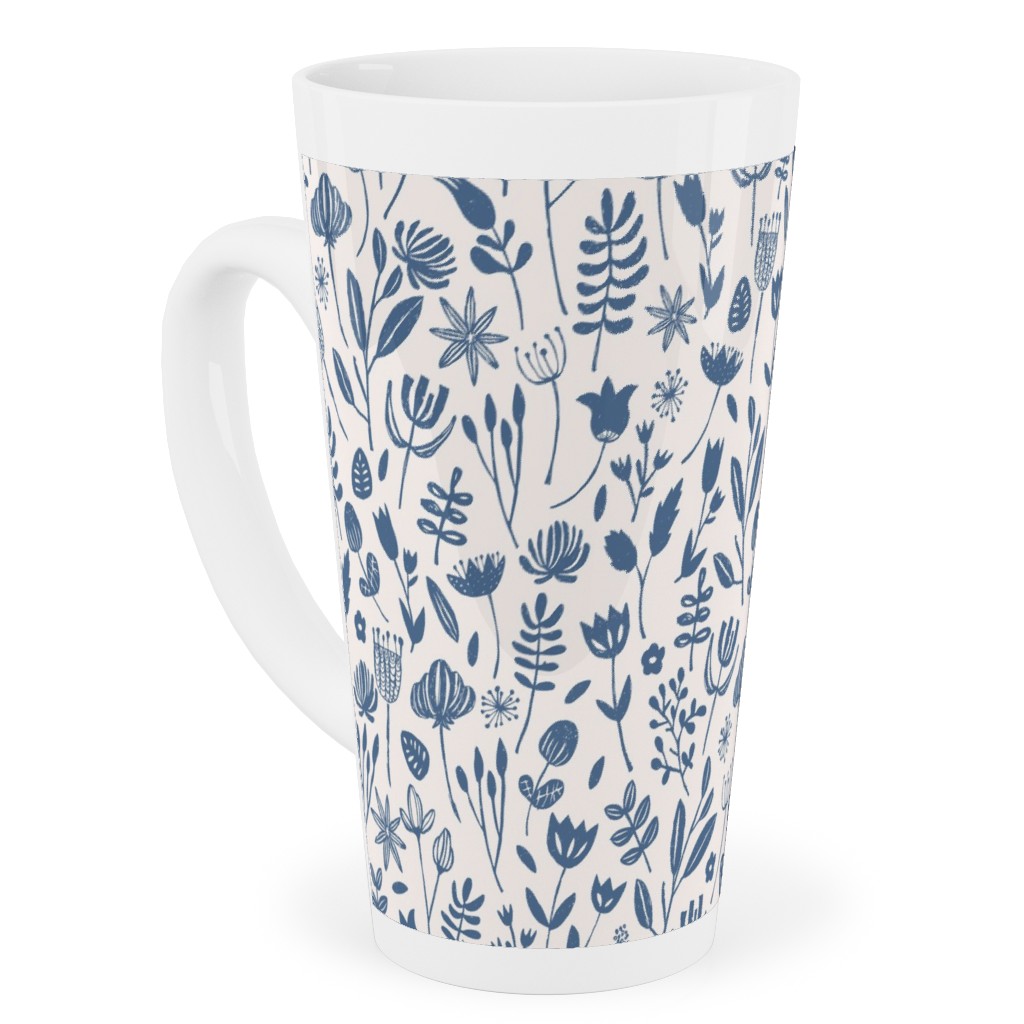 Folk Botanical Print - Blue Tall Latte Mug, 17oz, Blue, True Blue