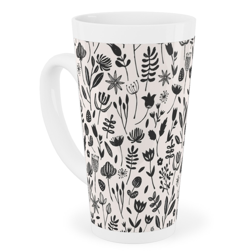 Folk Botanical Print - Neutral Tall Latte Mug, 17oz, Beige, Pearl