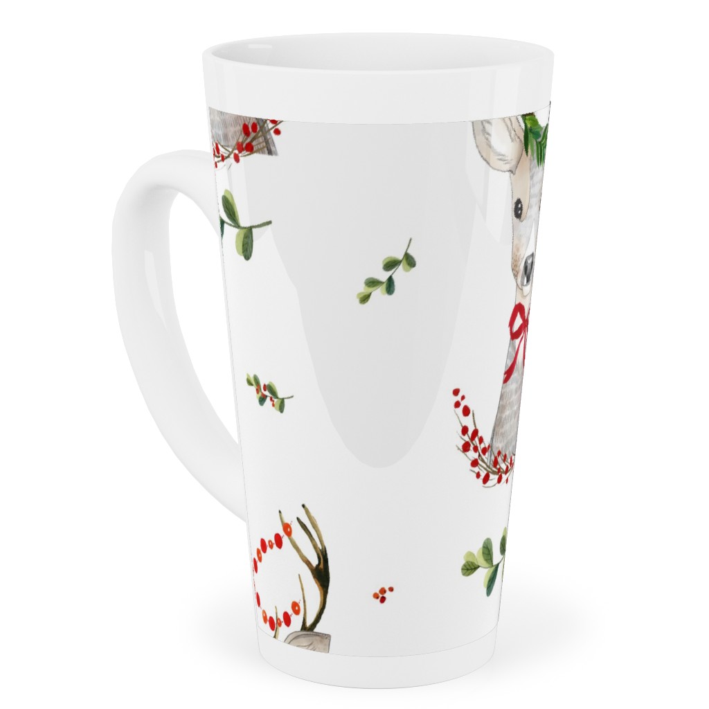 Holiday Fancy Deer With Holly Tall Latte Mug, 17oz, Multicolor