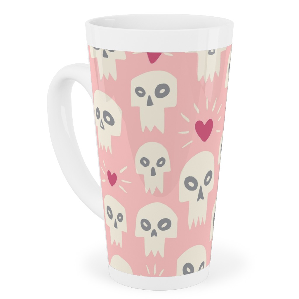 Skulls With Hearts - Pink Tall Latte Mug, 17oz, Pink, Bright Pink