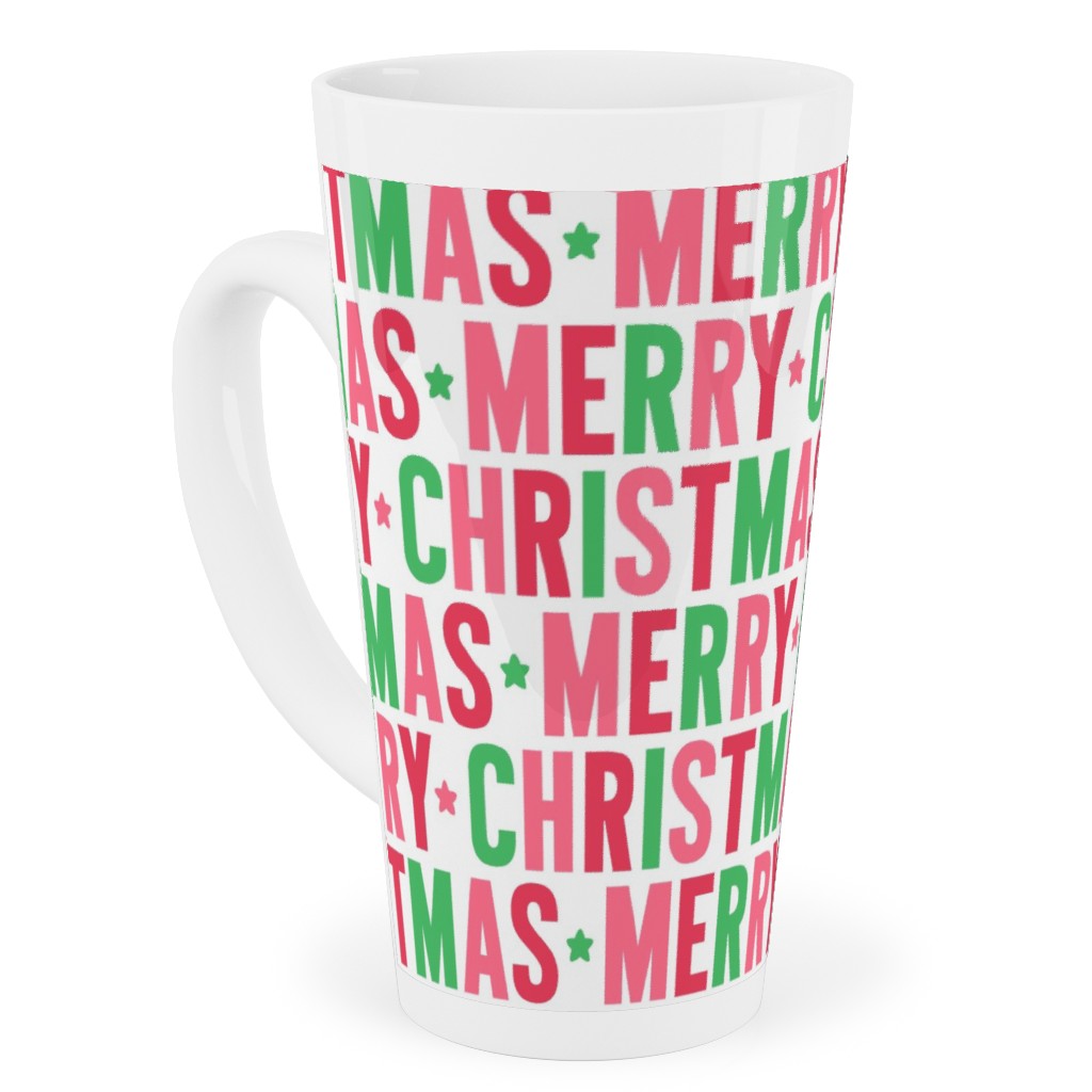 Merry Christmas Uppercase - Green, Pink, Red Tall Latte Mug, 17oz, Multicolor