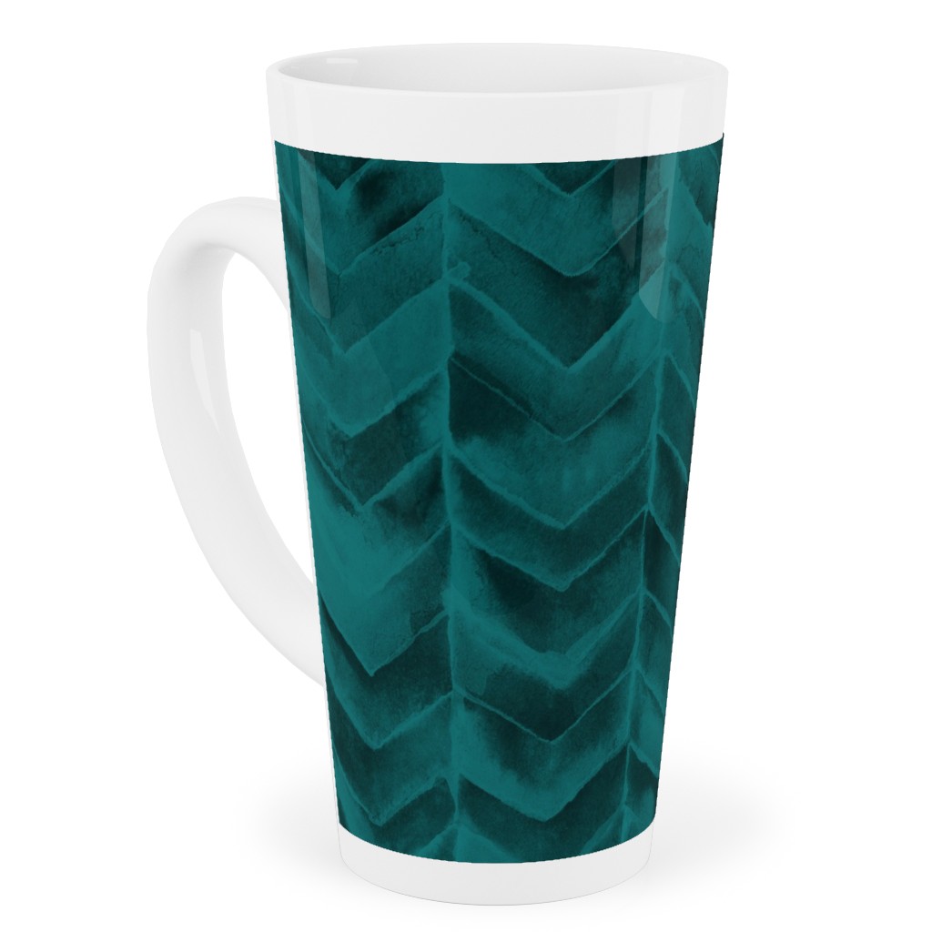 Watercolor Chevron Tall Latte Mug, 17oz, Green, Seaweed