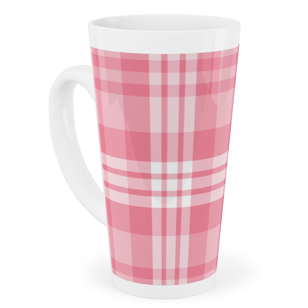 Plaid Pattern Tall Latte Mug, 17oz, Pink